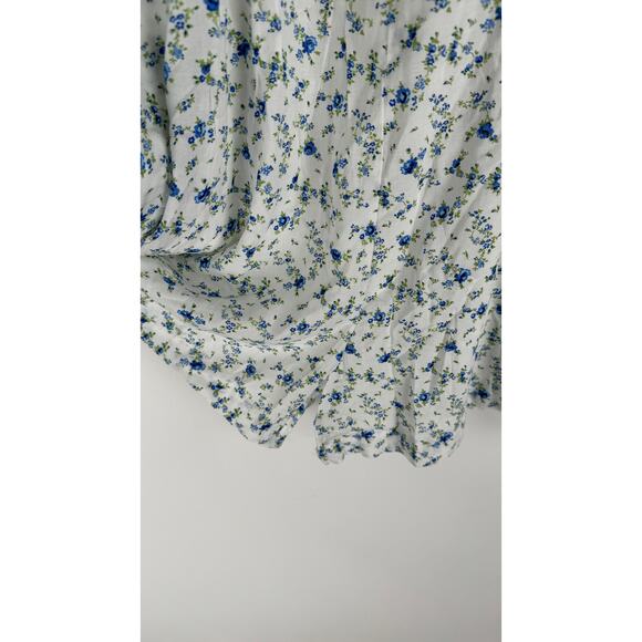Aqua Womens Linen Blend Sleeveless Floral Print V Neck Romper SIze XL White Blue - Picture 9 of 11